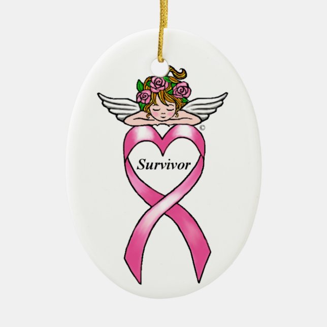 Breast Cancer "Survivor" Angel Ceramic Tree Decoration (Front)