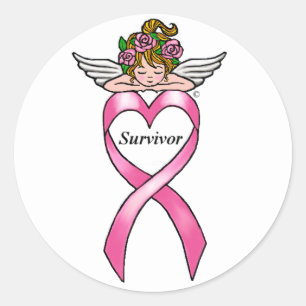 Breast Cancer "Survivor" Angel Classic Round Sticker