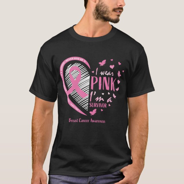 Breast Cancer Survivor Awareness Pink Ribbon  T-Shirt (Front)
