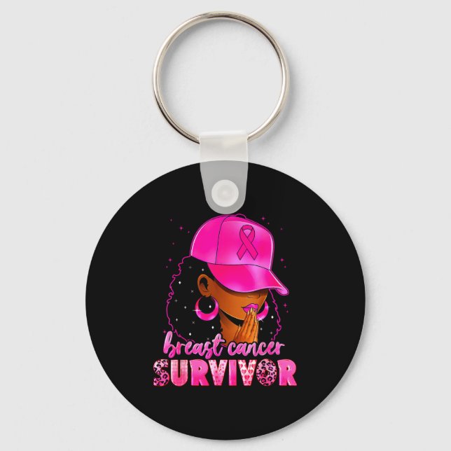 Breast Cancer Survivor Black Women Afro African Ch Key Ring (Front)