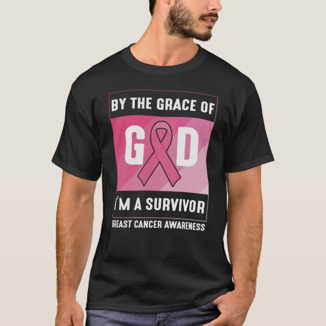 Breast Cancer Survivor By God’s Grace Christian T-Shirt (Front)