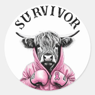 Breast Cancer Survivor cow Classic Round Sticker