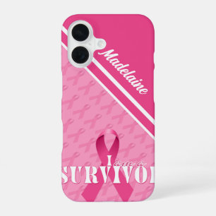 Breast Cancer Survivor Custom Pink Ribbon iPhone 16 Case
