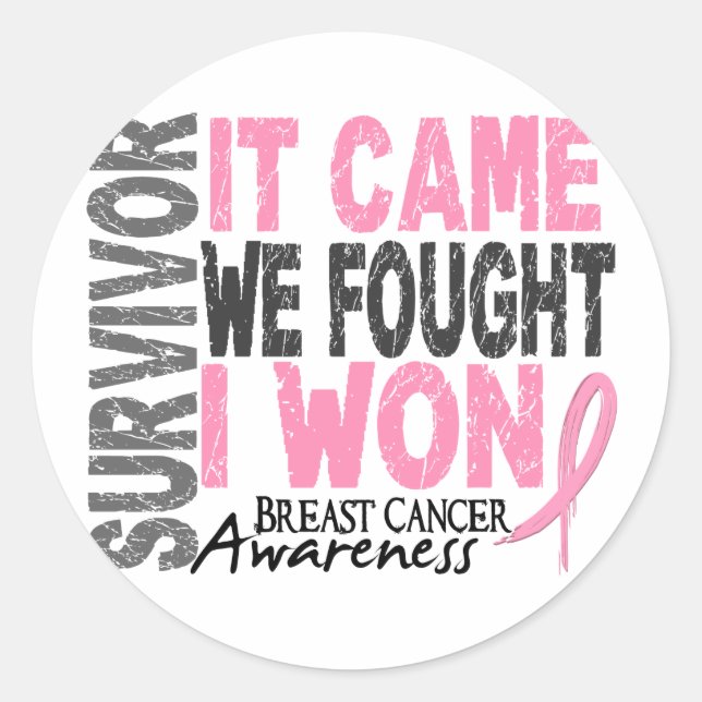 Breast Cancer Survivor It Came We Fought I Won Classic Round Sticker (Front)