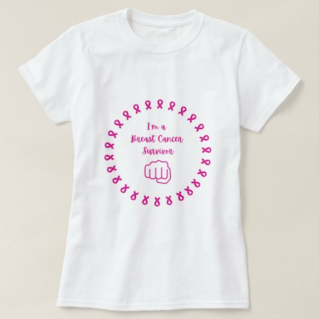 Breast Cancer Survivor Pink Fist White T-Shirt (Design Front)