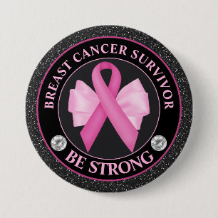 Breast Cancer Survivor – Pink Ribbon & Bow Glitter 7.5 Cm Round Badge