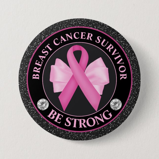 Breast Cancer Survivor – Pink Ribbon & Bow Glitter 7.5 Cm Round Badge (Front)