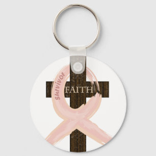 Breast Cancer Survivor Pink Ribbon-Cross of Faith Key Ring