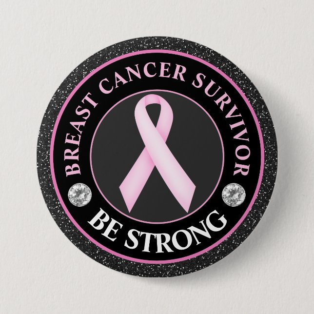 Breast Cancer Survivor – Pink Ribbon Glitter 7.5 Cm Round Badge (Front)