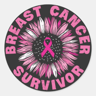 Breast Cancer Survivor Pink Ribbon Sunflower Classic Round Sticker