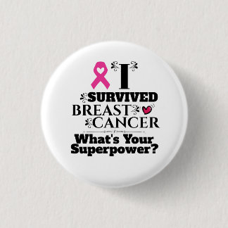 Breast cancer survivor pink ribbon superpower 3 cm round badge