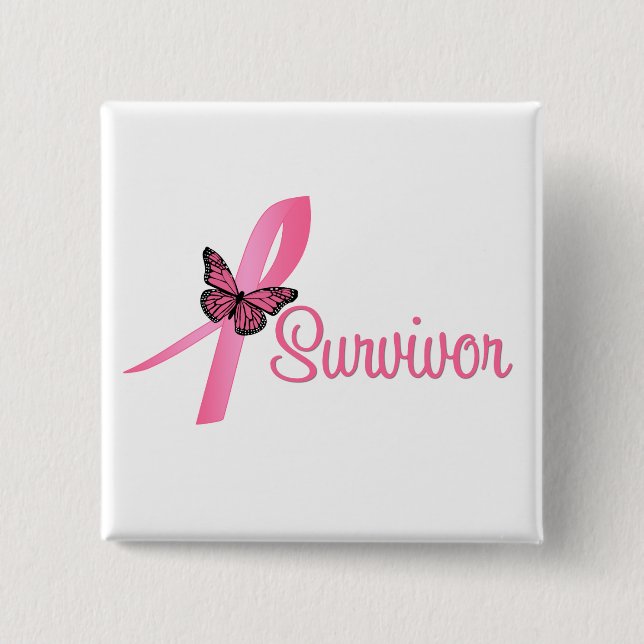 Breast Cancer Survivor Ribbon 15 Cm Square Badge (Front)
