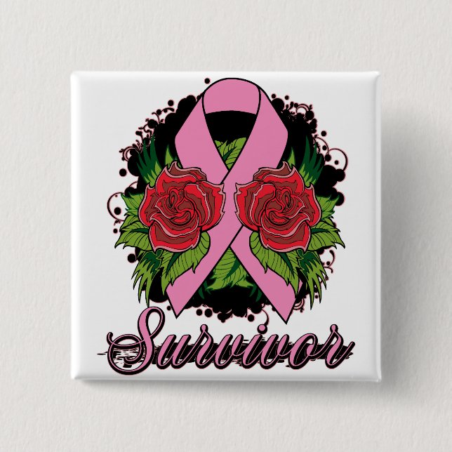Breast Cancer Survivor Rose Tattoo 15 Cm Square Badge (Front)