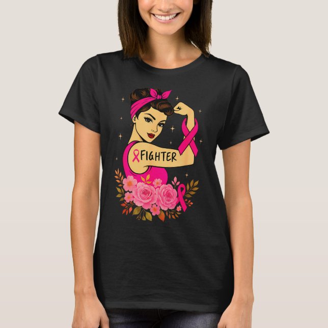 Breast Cancer Survivor Rosie Riveter Nk Awareness  T-Shirt (Front)