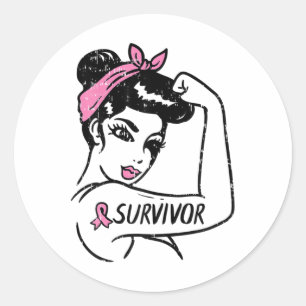 Breast Cancer Survivor Rosie Riveter Pink Awarenes Classic Round Sticker