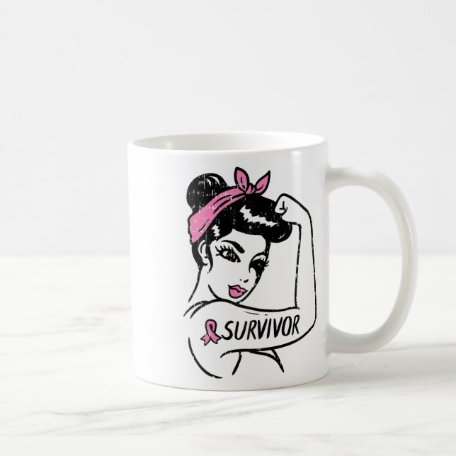 Breast Cancer Survivor Rosie Riveter Pink Awarenes Coffee Mug (Right)