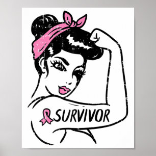Breast Cancer Survivor Rosie Riveter Pink Awarenes Poster