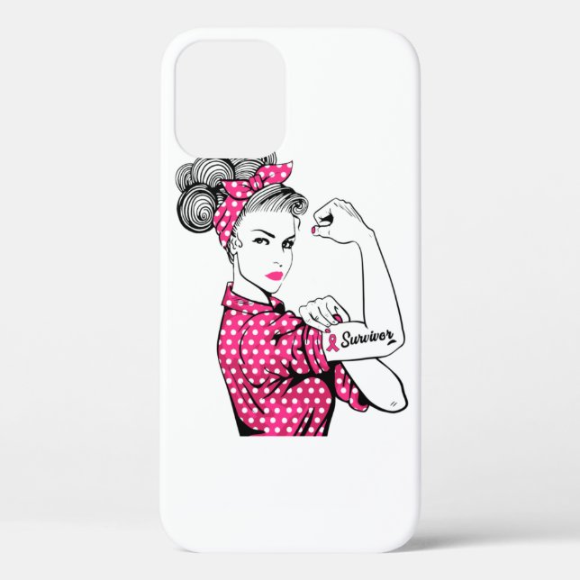 Breast Cancer Survivor Rosie Riveter Pink Case-Mate iPhone Case (Back)