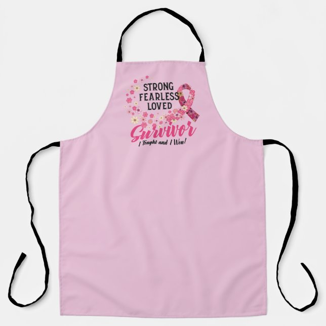 Breast Cancer Survivor Strong Fearless Loved Apron (Front)