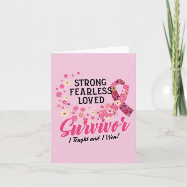 Breast Cancer Survivor Strong Fearless Loved Card (Front)