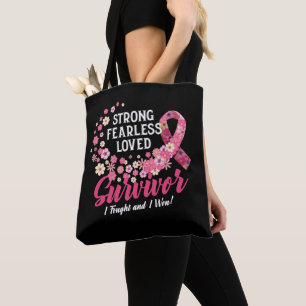 Breast Cancer Survivor Strong Fearless Loved Flowe Tote Bag