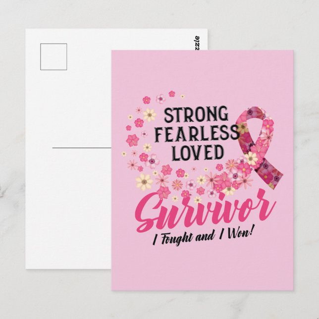 Breast Cancer Survivor Strong Fearless Loved Postcard (Front/Back)