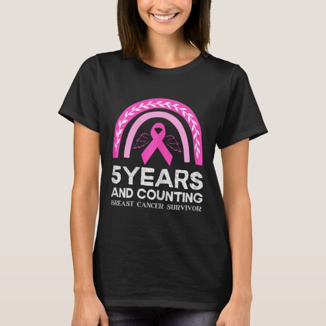 Breast Cancer Survivor Tee 5 Years Cancer Free Pin (Front)