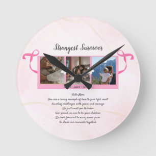 Breast Cancer Survivor Three Photo Collage Round Clock