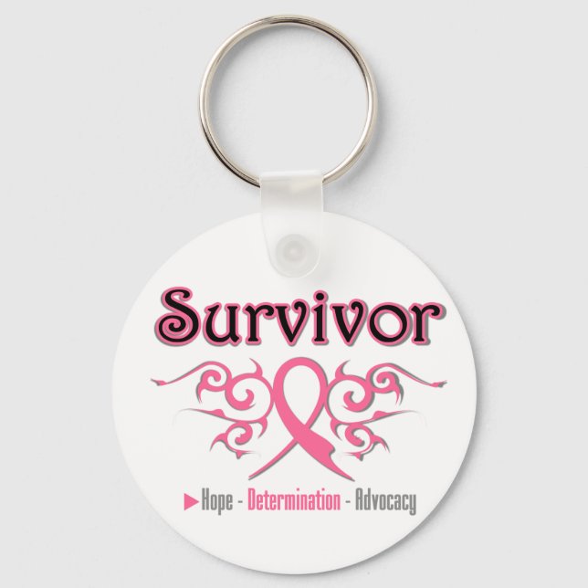 Breast Cancer Survivor Tribal Ribbon Key Ring (Front)