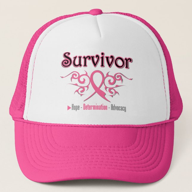 Breast Cancer Survivor Tribal Ribbon Trucker Hat (Front)