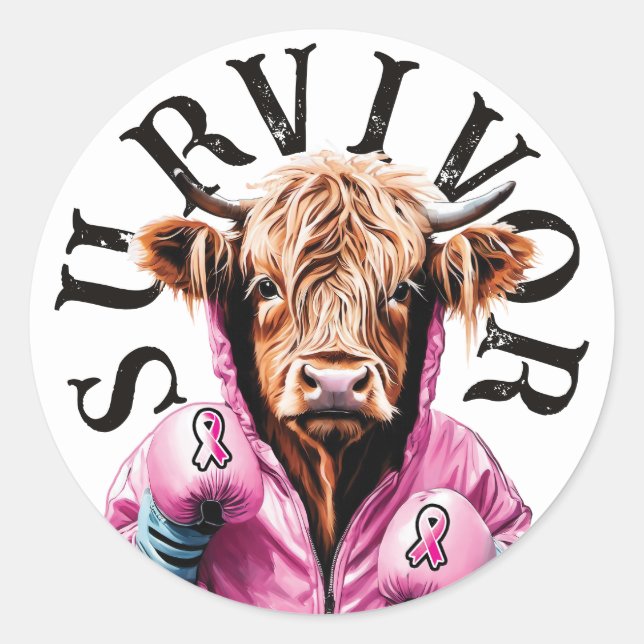Breast Cancer Survivor White cow Classic Round Sticker (Front)