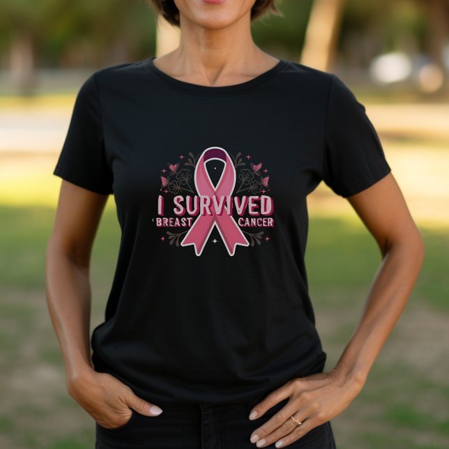 Breast Cancer Survivor's Ribbon  T-Shirt (I Survived Breast Cancer Pink Ribbon Tshirt)