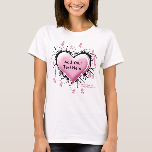 Breast Cancer Tattoo Heart - Customised Text T-Shirt (Front)