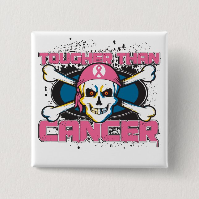 Breast Cancer Tougher Than Cancer Skull 15 Cm Square Badge (Front)