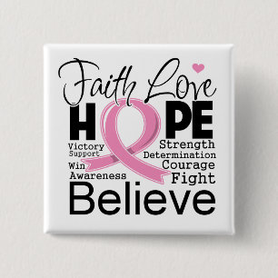 Breast Cancer Typographic Faith Love Hope 15 Cm Square Badge