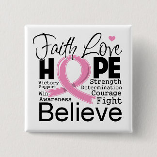 Breast Cancer Typographic Faith Love Hope 15 Cm Square Badge
