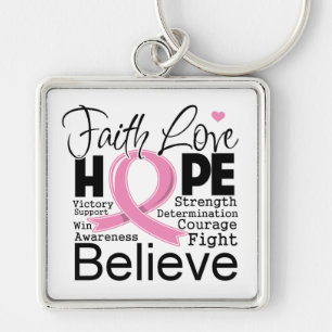 Breast Cancer Typographic Faith Love Hope Key Ring