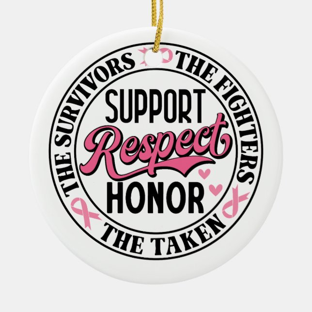 Breast Cancer Uplifting Quote Ceramic Tree Decoration (Front)
