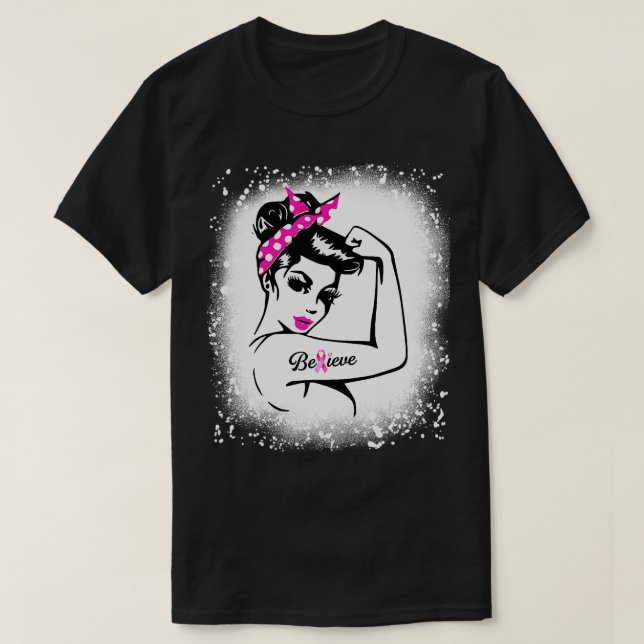 Breast Cancer Warrior  Awareness  Support Believe  T-Shirt (Design Front)
