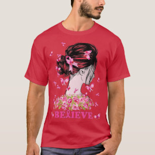 Breast Cancer Warrior  Awareness  Support Believe  T-Shirt