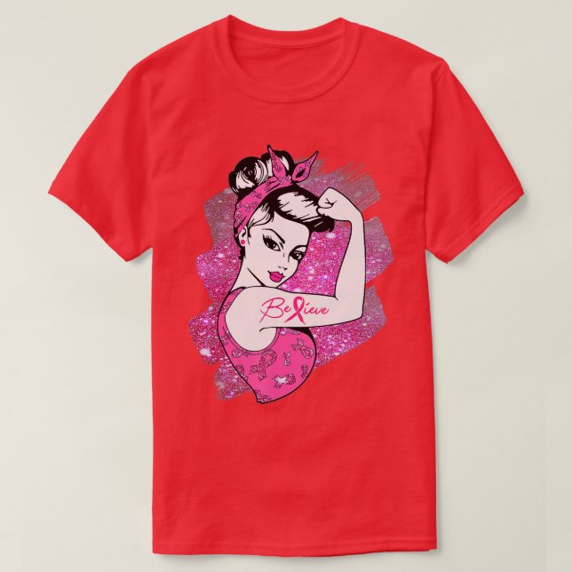 Breast Cancer Warrior  Awareness Support Believe  T-Shirt (Design Front)