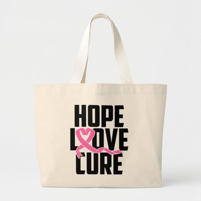 Breast Cancer Warrior Pink Ribbon Awareness Hope Large Tote Bag (Front)