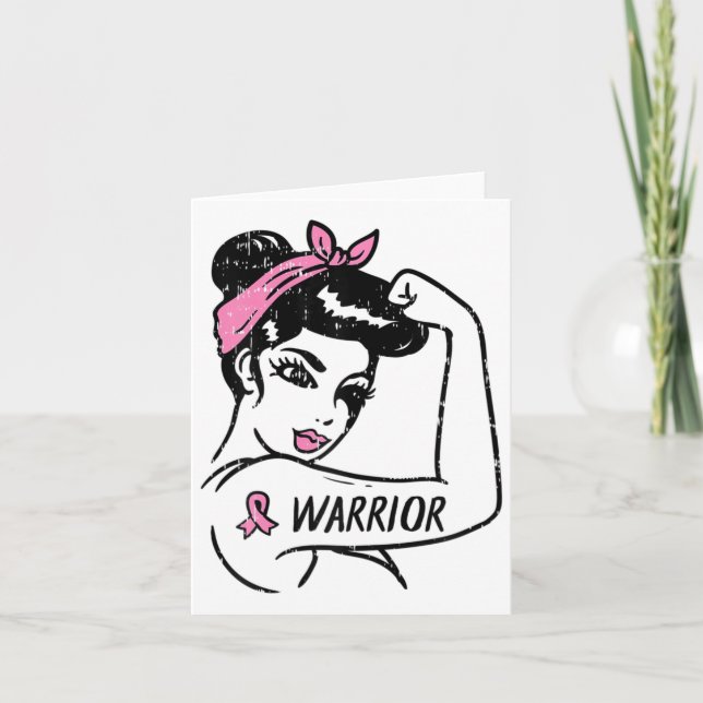 Breast Cancer Warrior Rosie Riveter Pink Women  Card (Front)