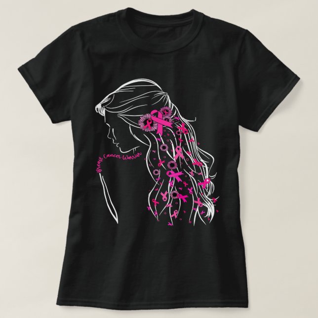 Breast Cancer Warrior Strong Women Pink Ribbon Sun T-Shirt (Design Front)