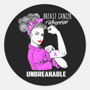 Breast Cancer Warrior Unbreakable Awareness Classic Round Sticker