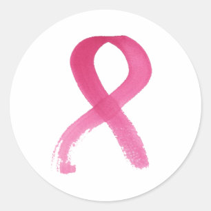 Breast Cancer Watercolor Ribbon Stickers or Tags