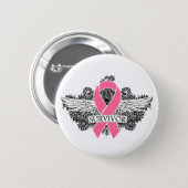 Breast Cancer Winged SURVIVOR Ribbon 6 Cm Round Badge (Front & Back)