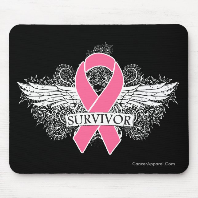 Breast Cancer Winged SURVIVOR Ribbon Mouse Mat (Front)