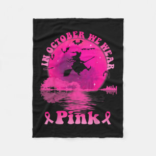 Breast Cancer Witch Guitar Moon In October We Wear Fleece Blanket