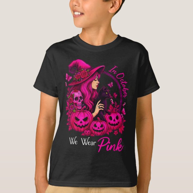 Breast Cancer Witches In October We Wear Pink Autu T-Shirt (Front)
